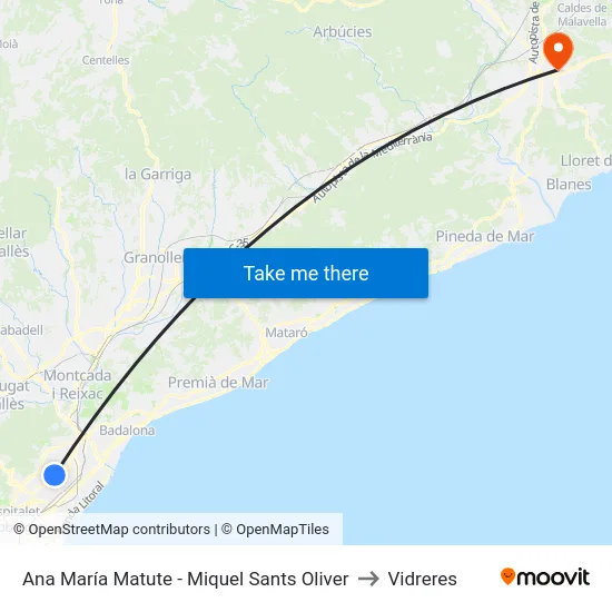 Ana María Matute - Miquel Sants Oliver to Vidreres map