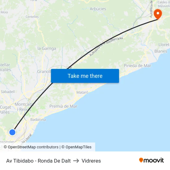 Av Tibidabo - Ronda De Dalt to Vidreres map