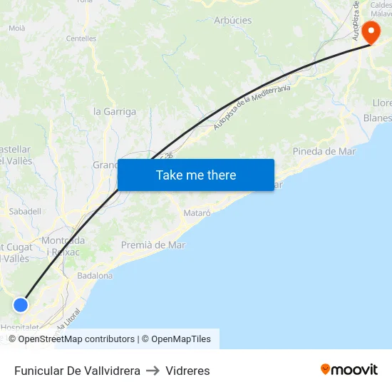 Funicular De Vallvidrera to Vidreres map