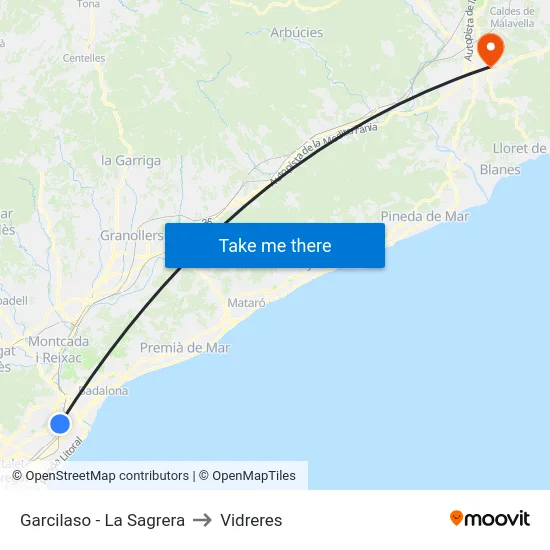 Garcilaso - La Sagrera to Vidreres map