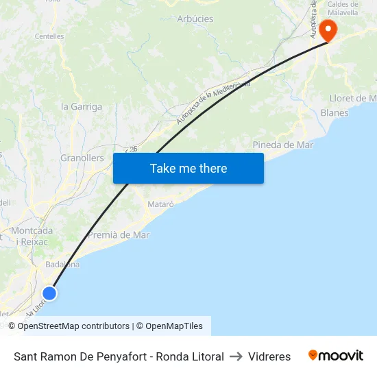 Sant Ramon De Penyafort - Ronda Litoral to Vidreres map