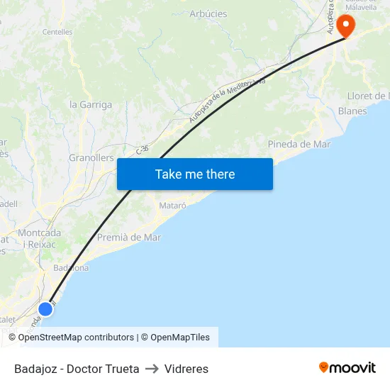 Badajoz - Doctor Trueta to Vidreres map