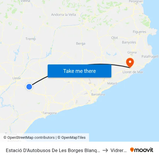 Estació D'Autobusos De Les Borges Blanques to Vidreres map