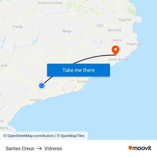 Santes Creus to Vidreres map