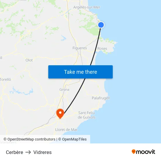 Cerbère to Vidreres map