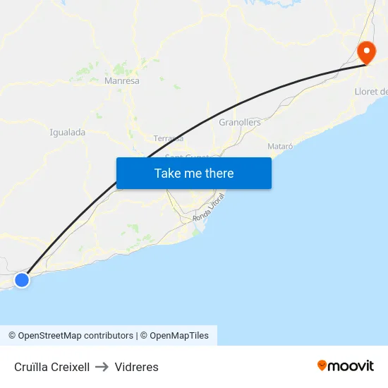 Cruïlla Creixell to Vidreres map