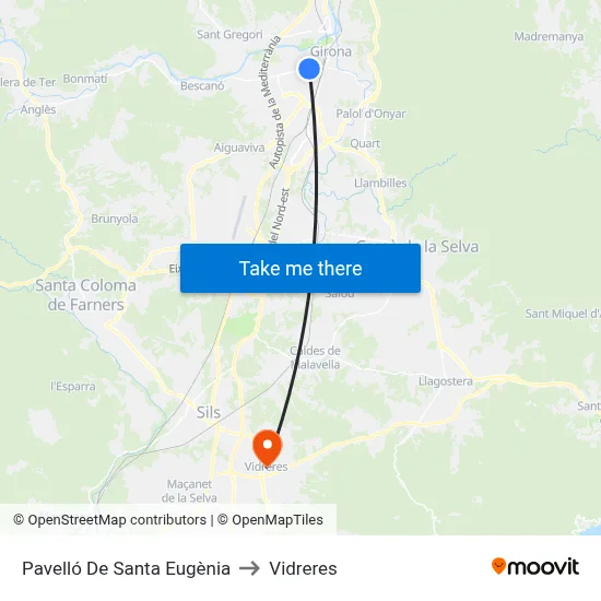 Pavelló De Santa Eugènia to Vidreres map