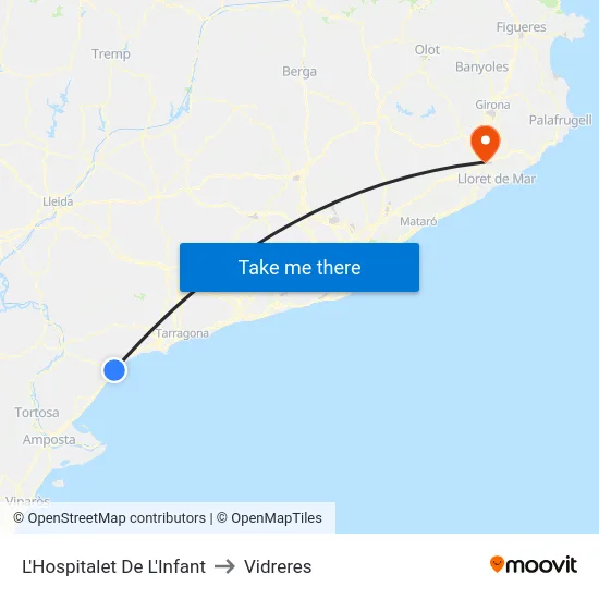 L'Hospitalet De L'Infant to Vidreres map