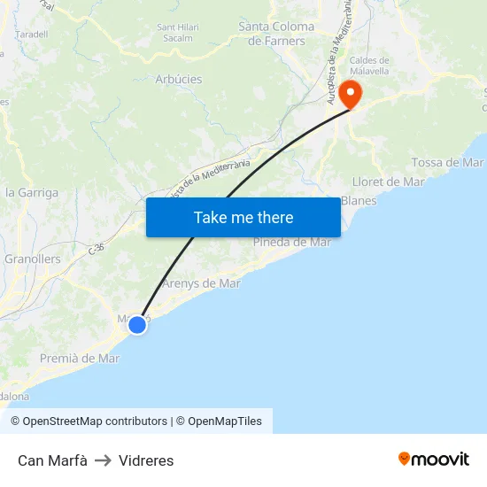 Can Marfà to Vidreres map