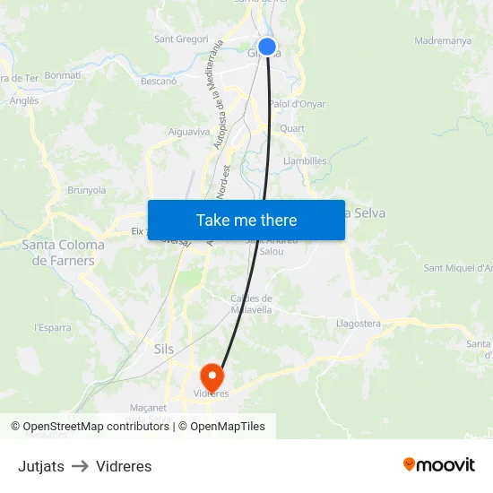Jutjats to Vidreres map