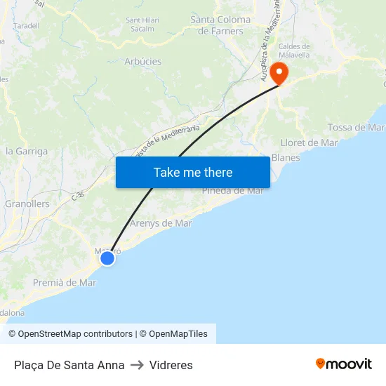 Plaça De Santa Anna to Vidreres map