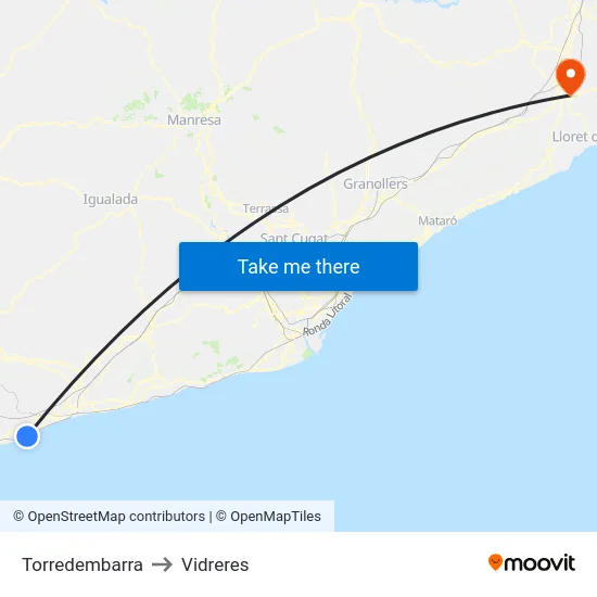 Torredembarra to Vidreres map