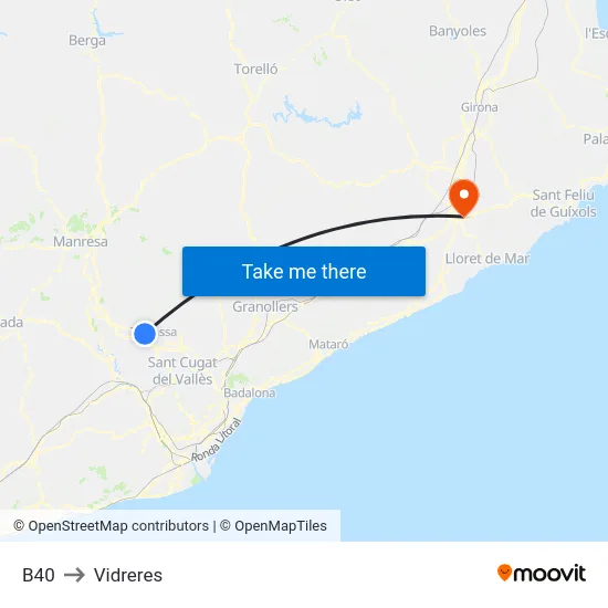 B40 to Vidreres map