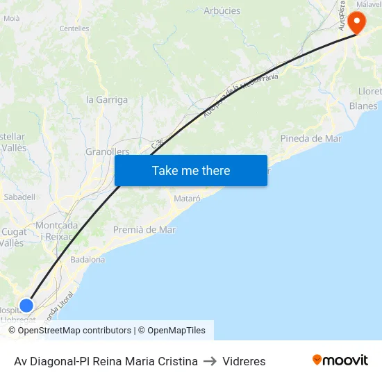 Av Diagonal-Pl Reina Maria Cristina to Vidreres map