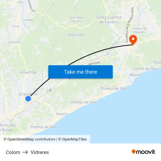 Colom to Vidreres map
