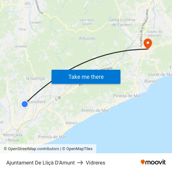 Ajuntament De Lliçà D'Amunt to Vidreres map