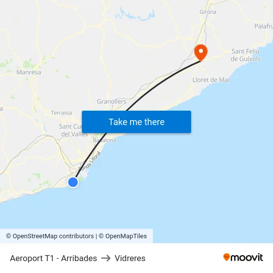 Aeroport T1 - Arribades to Vidreres map