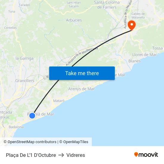 Plaça De L'1 D'Octubre to Vidreres map