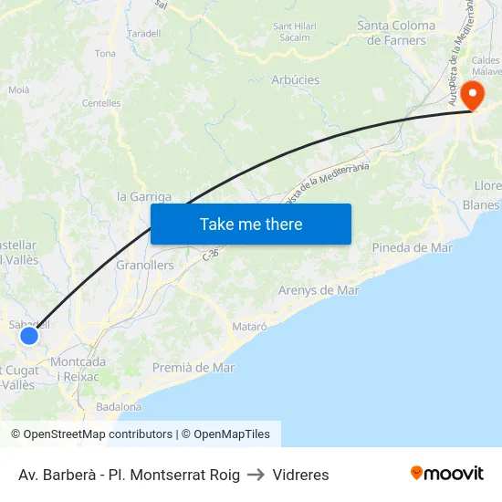 Av. Barberà - Pl. Montserrat Roig to Vidreres map