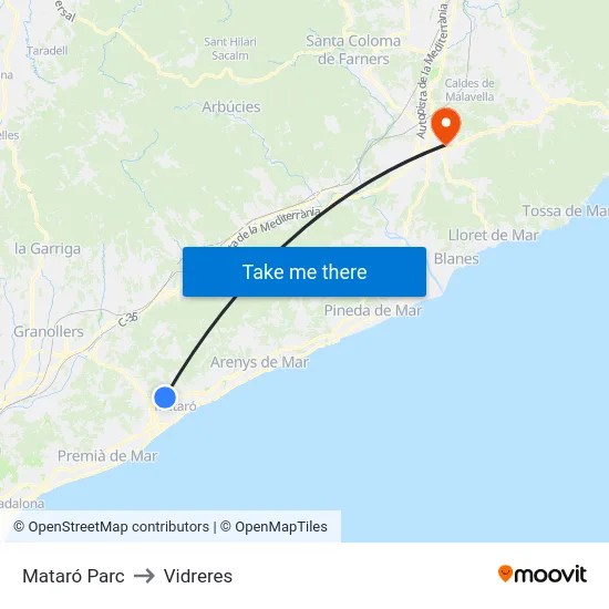 Mataró Parc to Vidreres map
