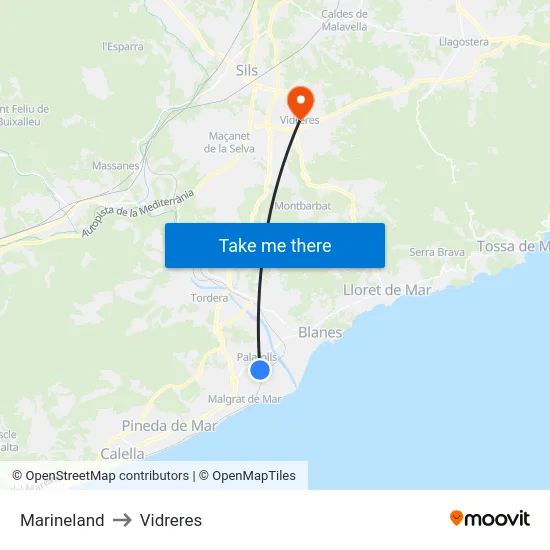 Marineland to Vidreres map