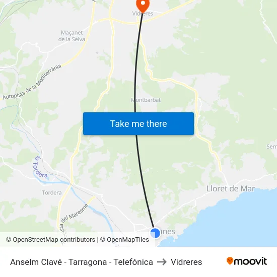 Anselm Clavé - Tarragona - Telefónica to Vidreres map