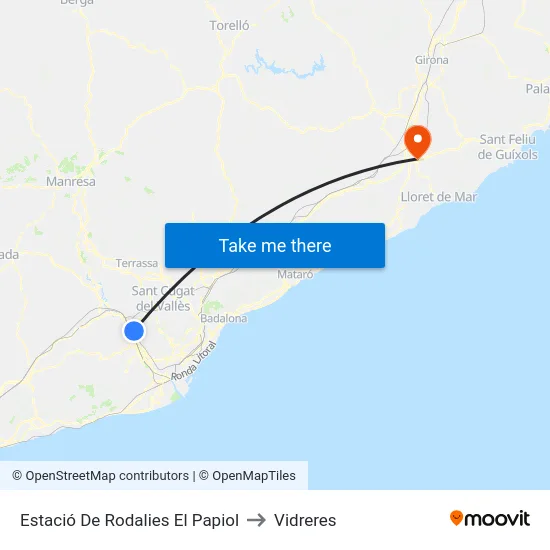 Estació De Rodalies El Papiol to Vidreres map