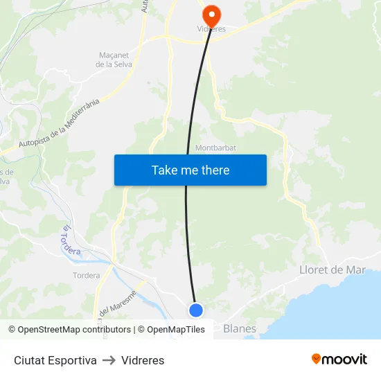 Ciutat Esportiva to Vidreres map