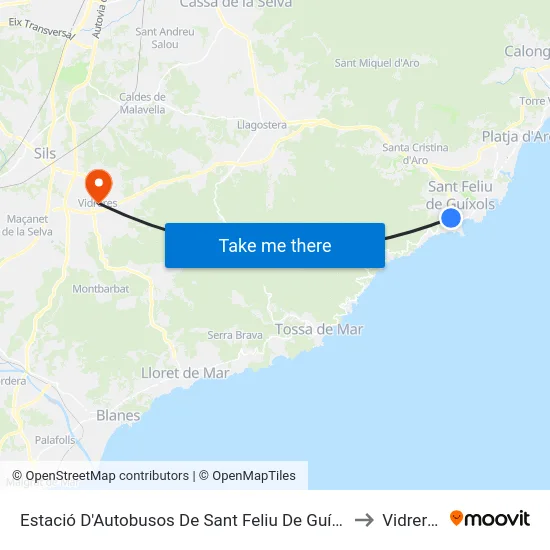 Estació D'Autobusos De Sant Feliu De Guíxols to Vidreres map