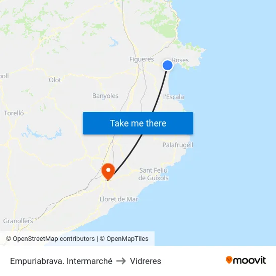 Empuriabrava. Intermarché to Vidreres map