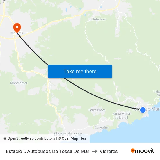 Estació D'Autobusos De Tossa De Mar to Vidreres map