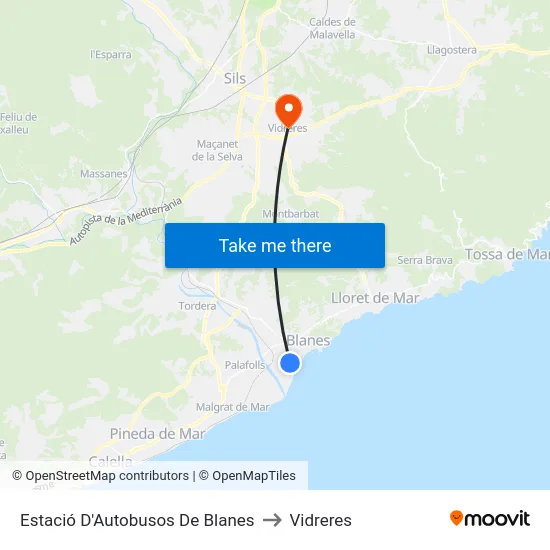 Estació D'Autobusos De Blanes to Vidreres map