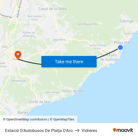 Estació D'Autobusos De Platja D'Aro to Vidreres map
