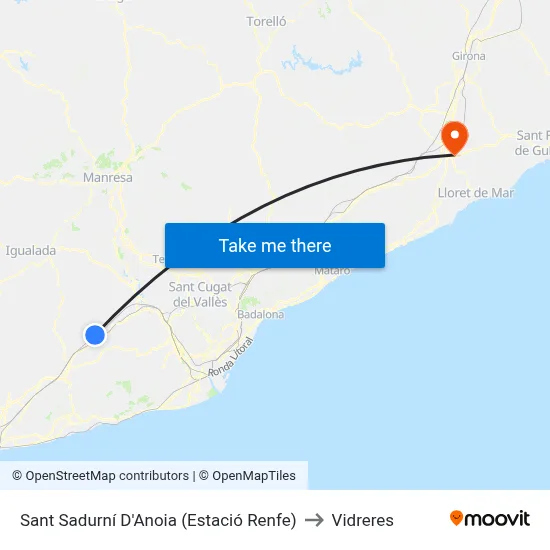 Sant Sadurní D'Anoia (Estació Renfe) to Vidreres map
