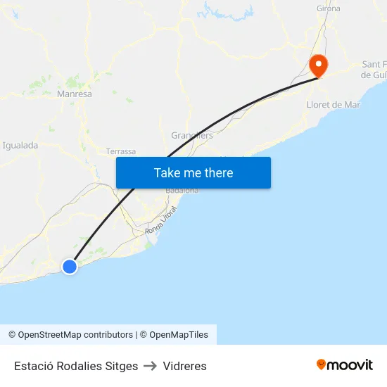 Estació Rodalies Sitges to Vidreres map