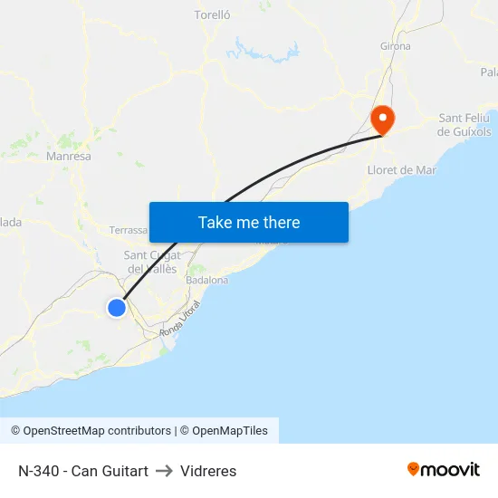 N-340 - Can Guitart to Vidreres map