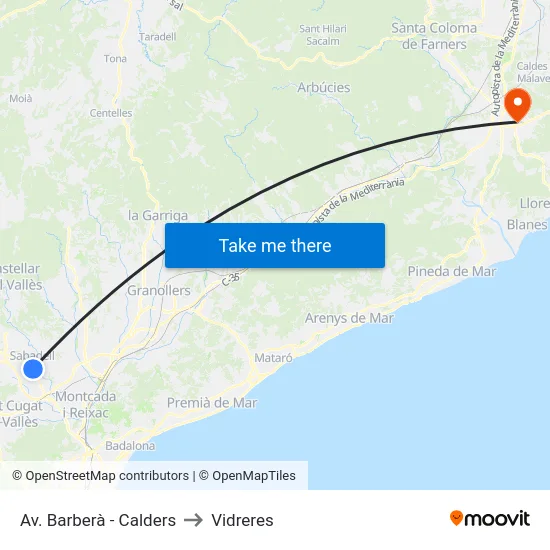 Av. Barberà - Calders to Vidreres map