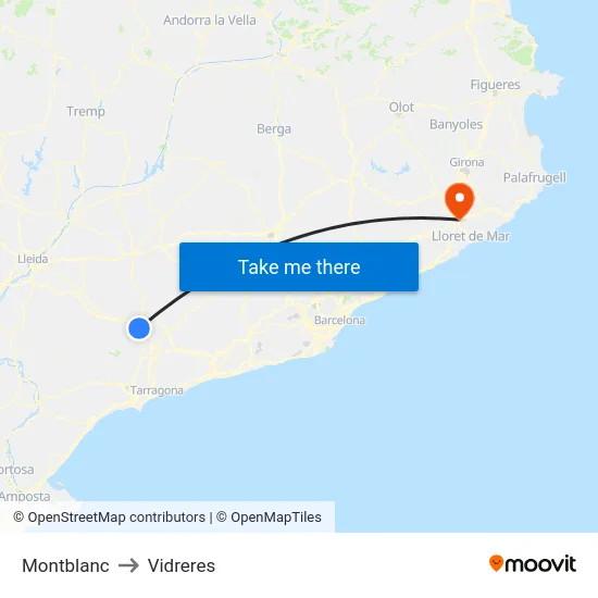Montblanc to Vidreres map