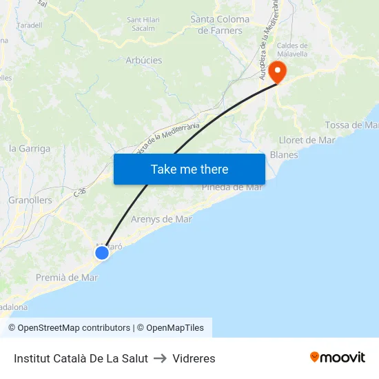 Institut Català De La Salut to Vidreres map