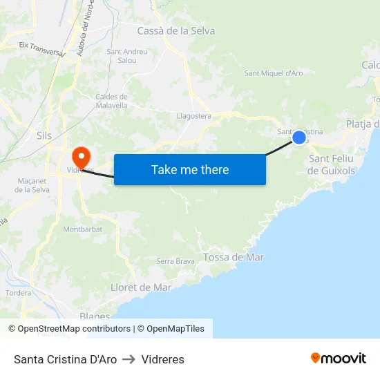 Santa Cristina D'Aro to Vidreres map
