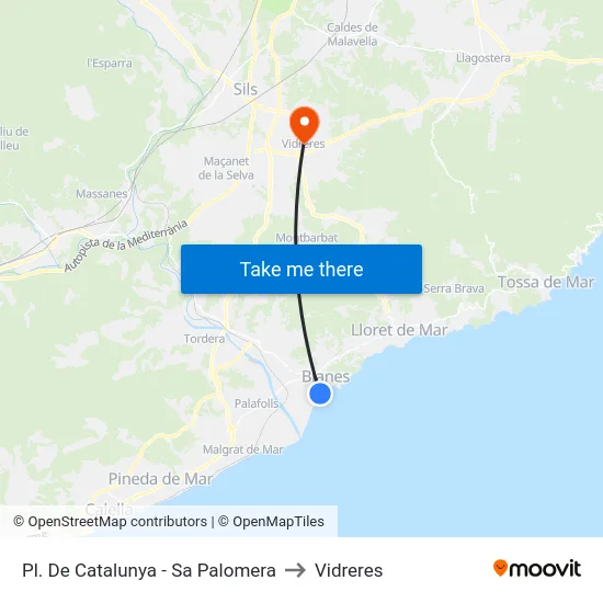 Pl. De Catalunya - Sa Palomera to Vidreres map