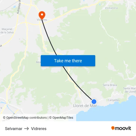 Selvamar to Vidreres map