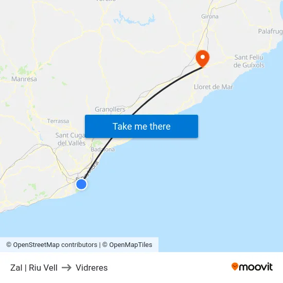 Zal | Riu Vell to Vidreres map