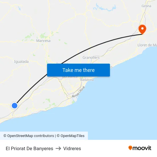 El Priorat De Banyeres to Vidreres map