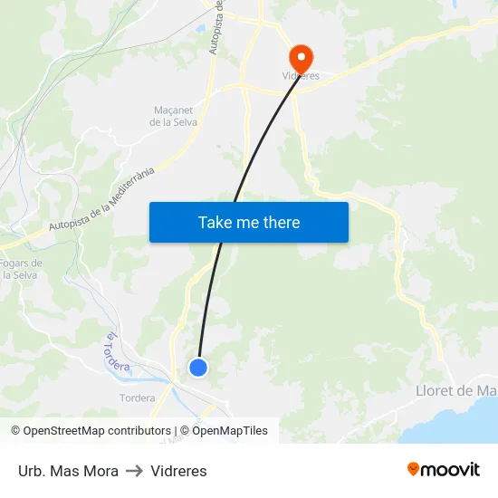 Urb. Mas Mora to Vidreres map
