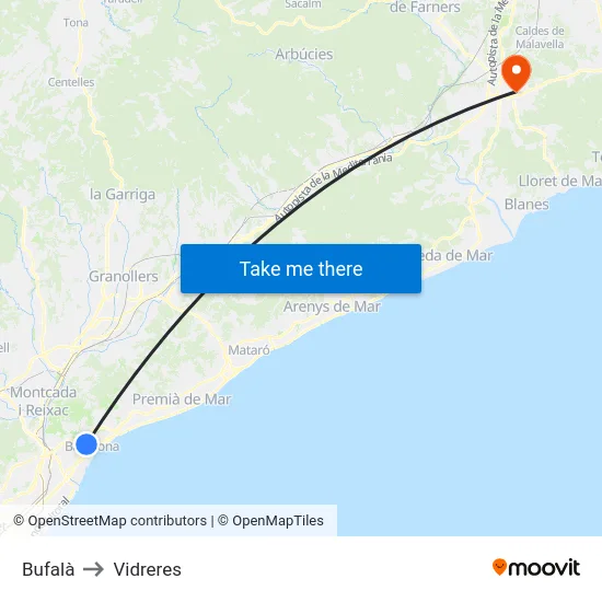Bufalà to Vidreres map