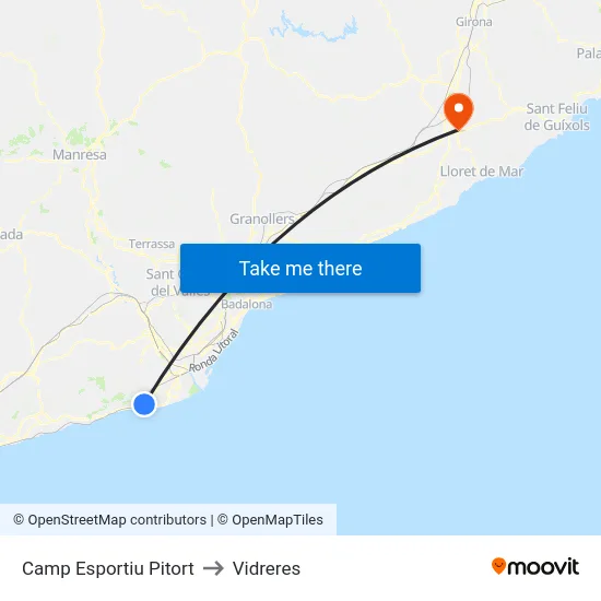 Camp Esportiu Pitort to Vidreres map