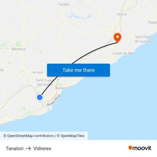 Tanatori to Vidreres map