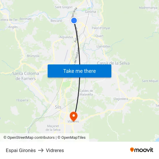 Espai Gironès to Vidreres map