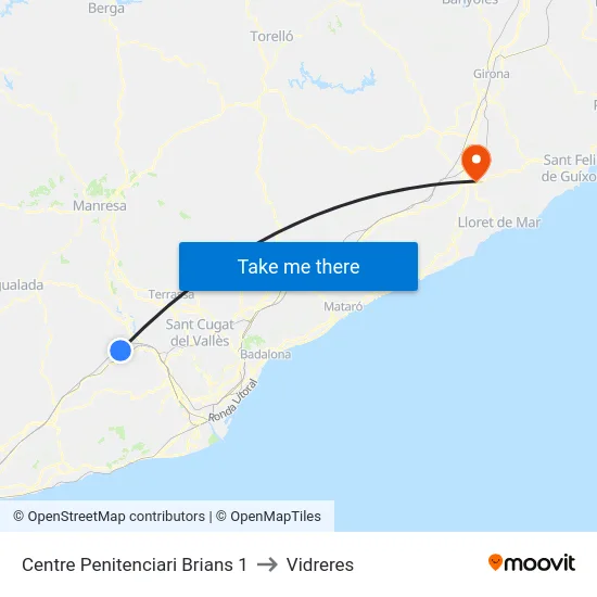 Centre Penitenciari Brians 1 to Vidreres map